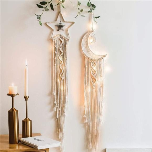 Star Moon Macrame Wall Pediments, Handmade Dream Catcher, Boho Decor, Teen Girls